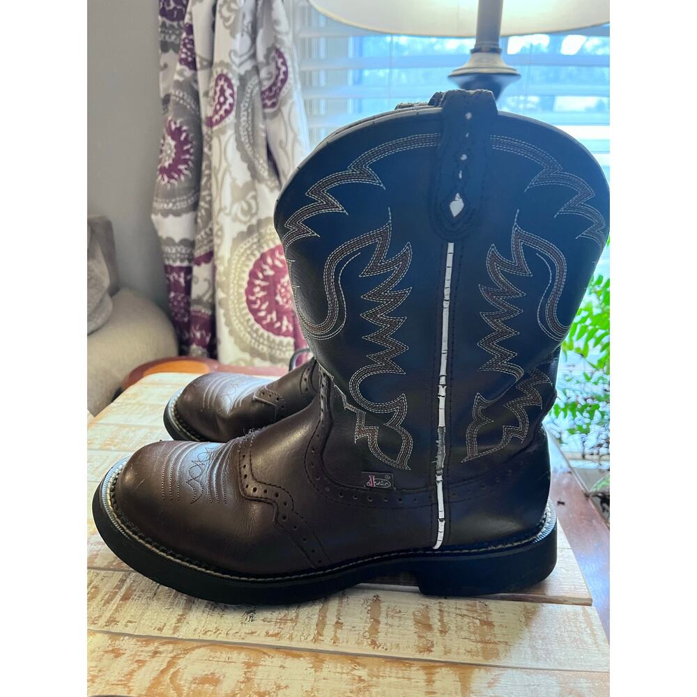 justin embossed gypsy womens brown leather boots sz 11